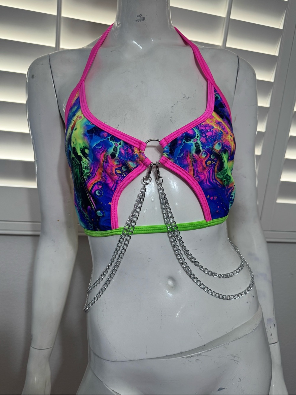 New 2x neon pink psychedelic halter top shirt festival rave raver outfit trippy